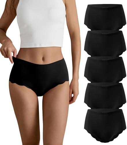 SHARICCA Seamless Knickers for Women Breathable No Show High Waisted Underwear Comfortable Wave Edge Full Coverage Briefs Basic Ladies Panties Multipack