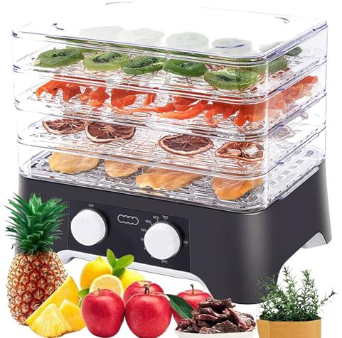 Déshydrateur Alimentaire pour Le Bœuf Saccadé, Fruits, 4 Plateaux 35-70 ℃ Température Réglable pour les Herbes, la Viande, les Légumes Et les Collations Saines