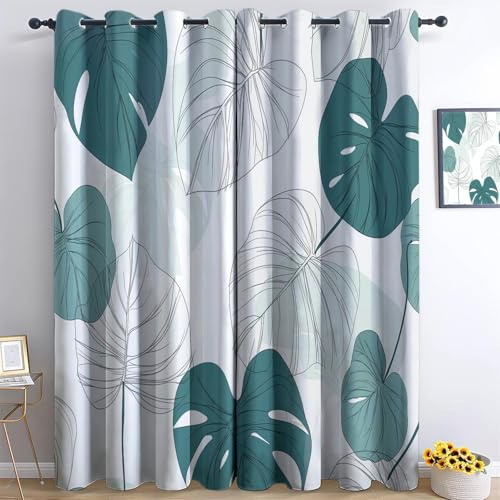 Generico Bianco Tende Oscuranti 3D Foglie Di Monstera Tropicale Poliestere Tende Isolate Termiche, Per Camera Da Letto Soggiorno Cameretta Bambini Decorativa 2 Pannel 75L X 166A Cm
