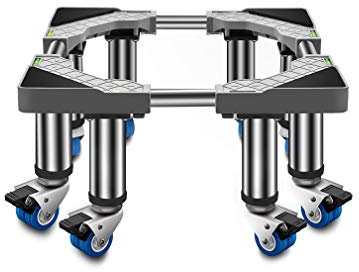 Adjustable Washing Machine Base Stand with 8 Lockable Wheels - Movable Trolley for Washer, Dryer & Refrigerator - High Rack 45-65cm - Grey 30cm - Sturdy & Portable