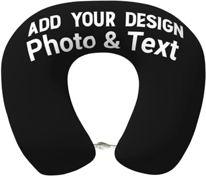 YIJIUWKIS Custom Travel Pillow with Photo Text Name Logo Personalised Memory Foam Neck Support Cushion Pillow with Zipped Case for Airplane Train Car Office Home, Double Sided Printing