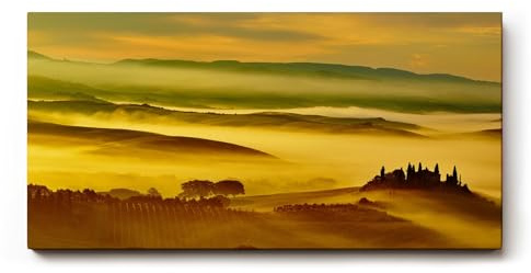 Sinus Art Wandbild 120x60cm Malerische Landschaft der Toskana mit Nebelfeldern und Sonnenlicht – beruhigend und träumerisch