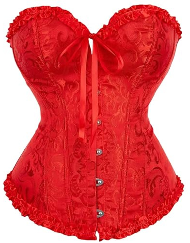 Yinguo red Corset Ladie's Lace Up Boned Overbust Corset Top for Women Halloween, Christmas, Pirate Party, Wedding, Cosplay Gothic Costumes Plus Size Bustier Lingerie Bodyshaper red XS