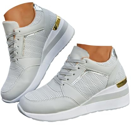 Xbemkste Sneaker dam, kilklack, platå, fritidsskor, andas, snörning, sportskor, sneakers, dam, platåskor, bekväma löparskor, promenadskor