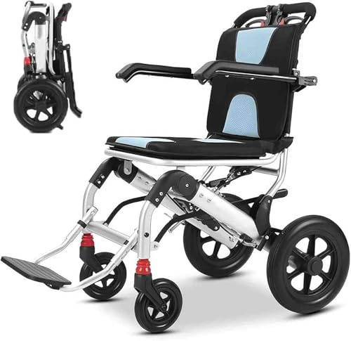 ERSINIAN Silla de Ruedas Plegable portátil, Silla de Ruedas de Viaje con Freno de Mano, Silla de Ruedas Ultraligera para Ancianos y niños, Carrito de Viaje Simple