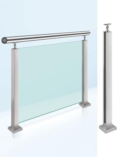Barandilla de vidrio de acero inoxidable 304 para interior y exterior, terraza, balcón, escaleras, 95 cm, panel de vidrio en ángulo recto, columna