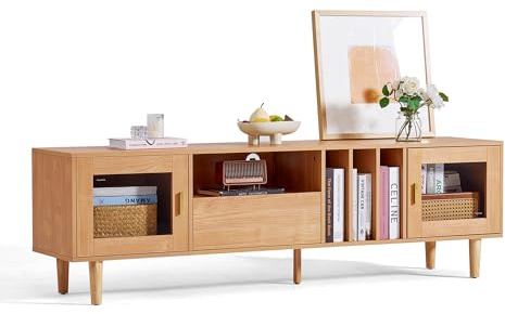 LINSY HOME TV Schrank, TV Lowboard mit 2 Türen und 1 Schubladen, Fernsehtisch mit Einlegeboden, Fernsehschrank für TVs bis 70 Zoll, 175 x 40 x 52 cm