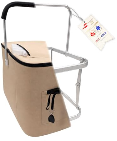 43L Einkaufskorb faltbar mit Deckel, groß & stabil, isolierter Kühlkorb, Thermokorb oder Thermotasche, klappbar, ideal für Picknick, Camping, Reisen & Einkauf (Beige)