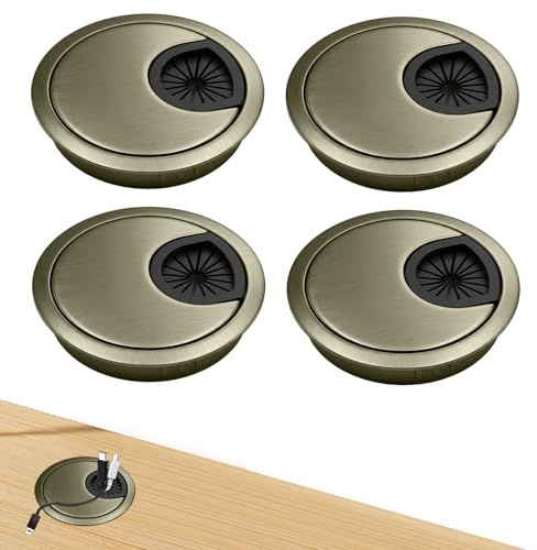 4 Pack 60mm Desk Cable Grommets, Metal Desk Hole Cover, Zinc Alloy Round Cable Grommet for Computer Desk, Desk Cord Organizer Wire Management for Office Table Furniture (Bronze)
