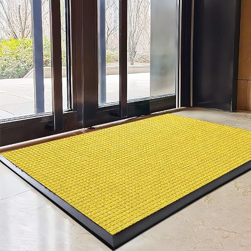 Slitstark gul entrématta – kommersiell kvalitet inomhus/utomhusskrapa för hemskolor kaféer företag lågprofildesign 120 x 180 cm hållbar och halkfri