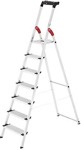 Hailo 8040-707 XXL safety ladder, 7 steps, multifunction tray, 130 mm deep steps, made in Germany