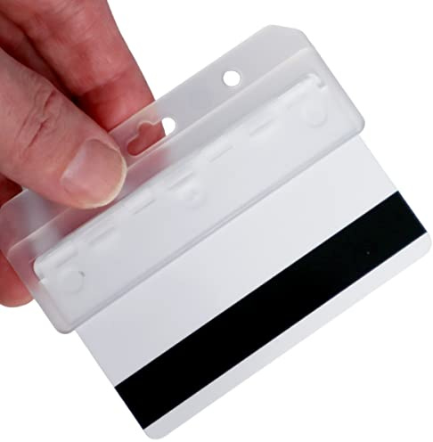 Specialist ID Frosted Rigid Plastic Horizontal Half Card ID Badge Holders - Hard Plastic Easy Access Swipe Card Gripper - Swipeable Badge Holders for Magnetic Strip Office and Student IDs