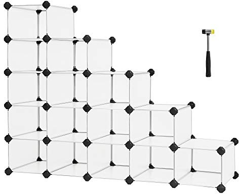 SONGMICS Meuble de Rangement 15 Cubes, Organisateur Modulable, Étagère en Plastique, Séparateur de Placard, Rangement Chaussures, pour Chambre, Bureau, 30 x 111,2 x 86,2 cm, Blanc LPC445W02