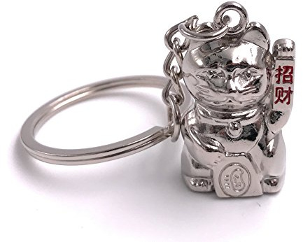 H-Customs Winkekatze Maneki-Neko besonderer Schlüsselanhänger Glückssymbol Wohlstand Katzenfigur Erhobene Pfote Traditionelle Figur Katzenskulptur Schutzsymbol