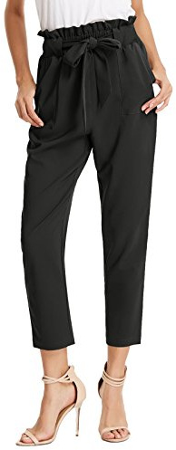 GRACE KARIN Women's High Waist Elastic Belted Casual Loose Long Pants with Pocket Black XXL