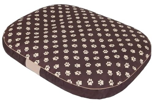 millybo OVAL Hundematratze, Hundebett für Kleine, Mittlere, Große Hunde - Robustes, wasserdichtes Hundekissen, kuscheliges Schaum Tierbett, Outdoor & waschbar - 70x50x15cm Braun mit Pfötchen