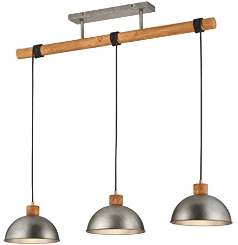 Trio Leuchten Pendelleuchte Delhi 303400367, Metall Nickel matt antik, Balken Holz, exkl. 3x E27