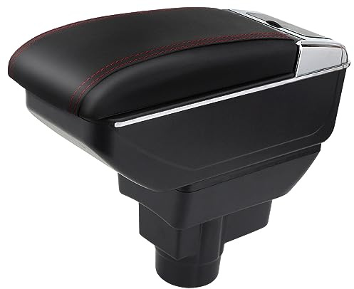 YJYWZH Armlehne für Opel Corsa D 2006-2014,Auto Mittelarmlehne Schwarz-Rot | Armlehne mit Getränkehalter,Doppelstauraum,Verschiebbare Armauflage,PU-Leder,Passgenau für Mittelkonsole,Einfache Montage