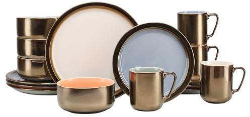 CreaTable, 22974, Serie RUSTIKAL - Collection, 16-teiliges Geschirrset für 4 Personen, Kombiservice aus Steinzeug, spülmaschinen- und mikrowellengeeignet, Qualitätsproduktion