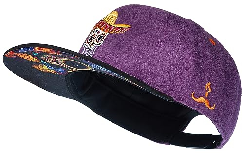 Cadency® Snapback Cap Herren, Mexican Skull, Baseball Kappe, Basecap gerader Schirm, Premium Qualität, Langlebig, Einheitsgröße, Unisex, Lila, Größenverstellbar