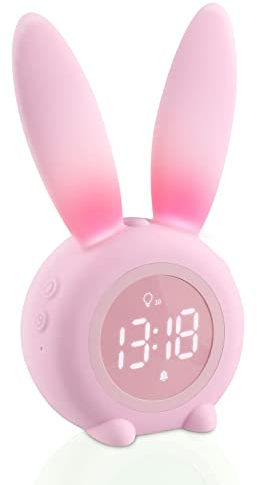 Aoreun wecker Kinder, Cute Rabbit Kinderwecker Nachttischlampe-Snooze-Funktion mit licht Digital, zeitgesteuertes Nachtlicht wecker, Kindertagesgeschenk für Kinder, Mädchen - Rosa