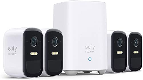 eufy Security eufyCam 2C Pro, Kabellose Überwachungskamera, Sicherheitssystem 180 Tage Akkuleistung, HomeKit Kompatibilität, 2K Auflösung, Nachtsicht, 4-Cam-Set (Generalüberholt)