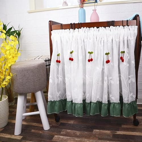 Devola Landhausstil Vintage Transparent Scheibengardinen Blumenmuster Stickerei Bistrogardine Cafe Vorhänge mit Rüsche Design Heimdekoration Kurzgardine Küchenvorhang BxH 140x200cm Weiß 1er Pack