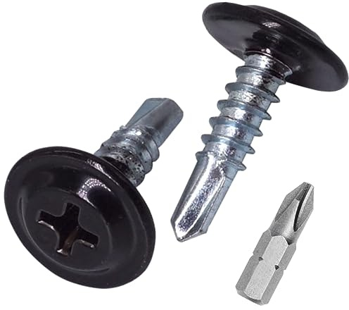 SKIR'CO (confezione da 400 pezzi) Verniciate 4,2 x 16 mm Viti autoperforanti, testa a croce modificata Phillips, vite in lamiera, testa wafer (400, nero Jet RAL 9005)