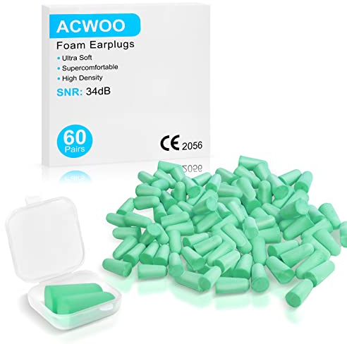 ACWOO Ohrstöpsel, 60 Paare Gehörschutz Ohrstöpsel Schaumstoff Stöpsel, Ohrstöpsel zum Schlafen mit Geräuschunterdrückung, Wiederverwendbare Earplugs zum Schlafen (blau)