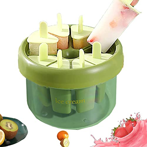 Molde para Helados, Moldes para Polos,Molde Para Paletas De Hielo Reutilizable Molde para Hacer Paletas,Molde Helado con 8 Molde Polos de Hielo y Palos para Niños y Adultos (Verde)