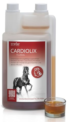 STRÖH Cardiolix - 1L - Herz-Kreislauf Unterstützung Pferde - Seniorenpferde | Zuckerfrei - Kräuter Elixier mit Weißdorn & Rosmarin - Ohne chemische Zusatzstoffe - Für Vitalität - Ideal für ältere Pferde