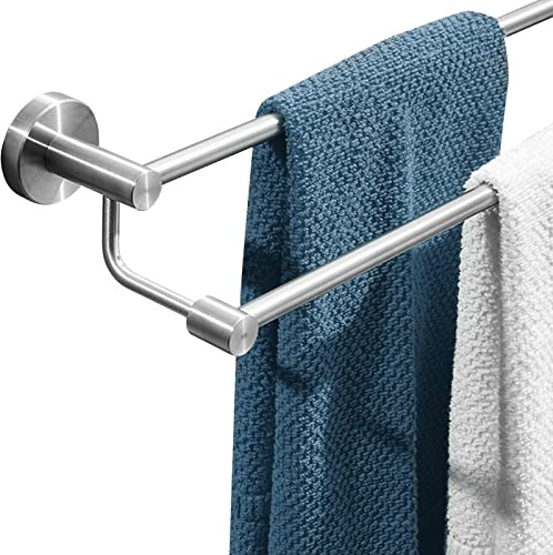 Handtuchstange, doppelter Handtuchhalter aus Edelstahl, 30 cm, 40 cm, 50 cm, 60 cm, Wandmontage, gebürstetes Bad für Bad und Küche, Silber (Größe: 60 cm) Present