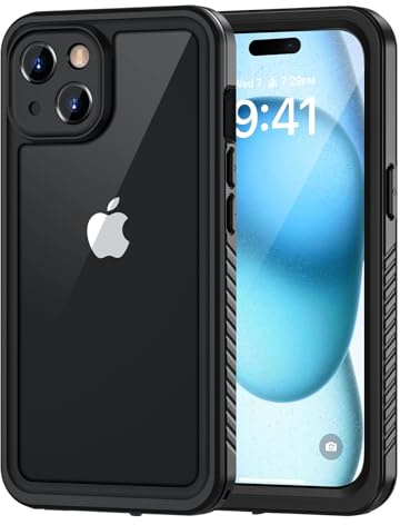 Lanhiem für iPhone 15 Hülle IP68 Wasserdicht Stoßfest, Schwarz | 360 Grad Ganzkörper Handyhülle, Staubdicht Outdoor Panzerhülle, mit Eingebautem Displayschutz