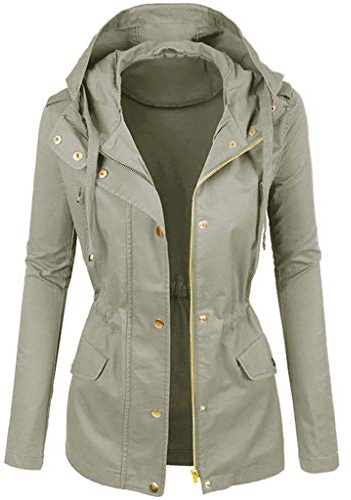 Damen Parka Leichter für, Frühlings- und Sommerjacke mit Kapuze, Damen-Outdoor-Mantel, Reisen, Wandern und Gehen, Durchgehender Reißverschluss, Außenmaterial aus Baumwoll-Twill (Grau, XL)