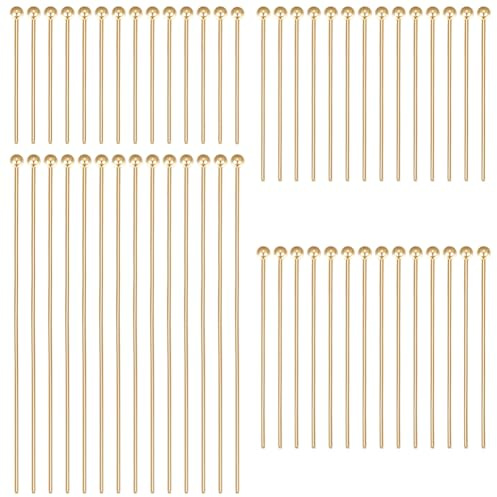 Beebeecraft 1 Box 160 Stück Kugelkopfnadeln Aus 18 Karat Vergoldetem Messing Schmucknadeln Der 4 Größe 20/25/30/50mm Biegbare Nietstifte Für Armbänder DIY-Handwerk Kopf: 2 mm