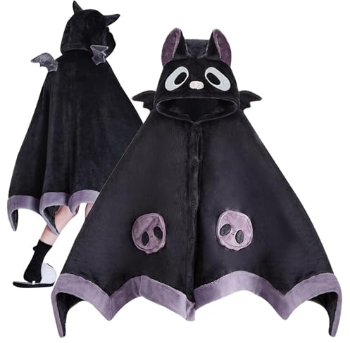 JINGAN Cartoon Bat Wearable Hooded Blanket with Demon Wings - Super Soft Cute Halloween Throw for Kids, Men, Nap Time