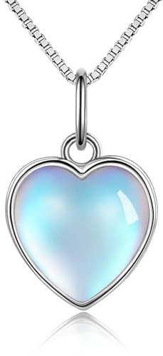 Candyfancy Collar de plata 925 con colgante, collar de mujer con colgante en forma de corazón, circonitas y perlas, piedra de luna, regalo para mujeres y novias, 45 cm, Plata esterlina, Piedra lunar