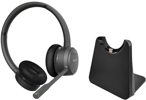 GEQUDIO DECT & Bluetooth Headset für FritzBox, GC-2, 2-Ohr mit Ladeschale | 2-Ohr Stereo · inkl. Ladeschale · Kabellose Anrufsteuerung am FritzFon · DECT & Bluetooth · HD Audio · PC & Smartphone