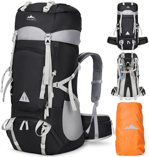 IGOLUMON Wanderrucksack 60L Herren Damen Trekkingrucksack Reiserucksack Großer Wasserdicht Wandern Rucksack mit Regenhülle für Camping Trekking Mountainering Outdoor Reisen Schwarz