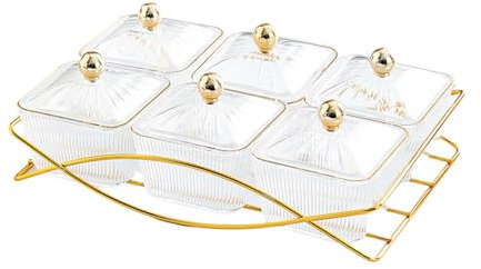 rockible Assiette de séparation à Dessert, Plateau de Service Nordique avec Couvercle, Pot à Biscuits, Noix et Bonbons, Plateau de Service pour Fruits secs, Clair