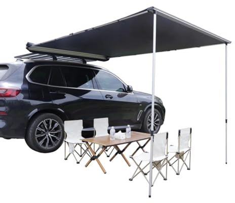 DJJYCTNM Auto Vorzelt, wasserdichte Auto-Seitenmarkise für Camping, Fahrzeugmarkise, Ausziehbarer Sonnenschutz, Dachträgerzelt für LKW/SUV/Wohnmobil, Schwarz (Size : 150 * 250cm/4.9 * 8.2ft)