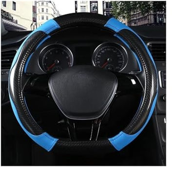 Lenkradbezug Leder-Radabdeckung, Innenzubehör, D-förmiges Lenkrad, Schwarz, Auto-Lenkradabdeckung, 38 cm Lenkrad Aufkleber(Blau)