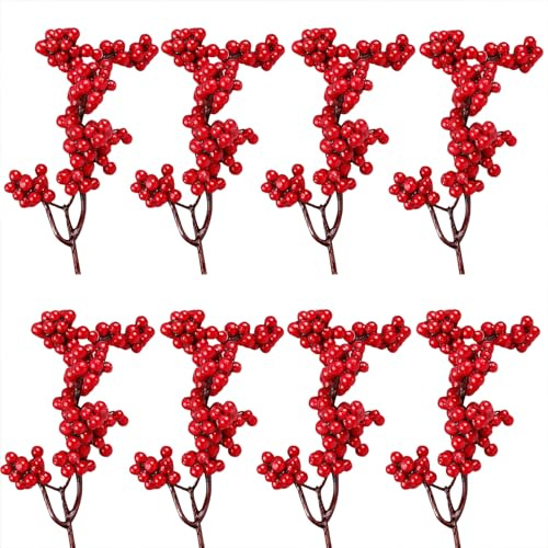TheStriven 20 Stück Weihnachten Holly Beeren Künstliche Zweige Deko Rot - Dekoration Mini Artificial Beeren für Weihnachtsdeko (Rot)