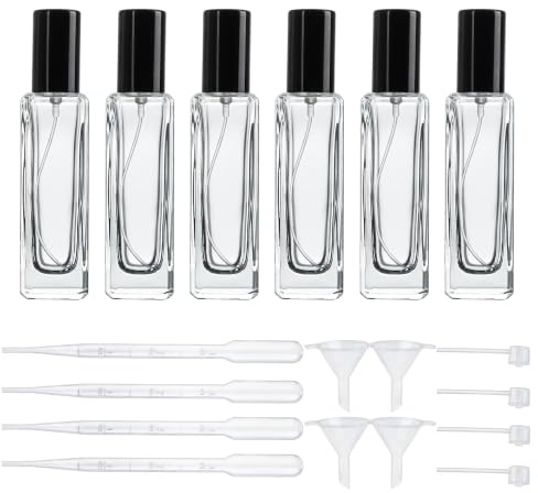 6 Stück 30ml Parfümzerstäuber Nachfüllbar Leer Reise Parfüm Zerstäuber | Parfumflasche zum Befüllen Mini Portable Sprühflasche Flug Leicht Tragbar Robust Glas Perfume Spray Bottle Fine Mist Atomizer