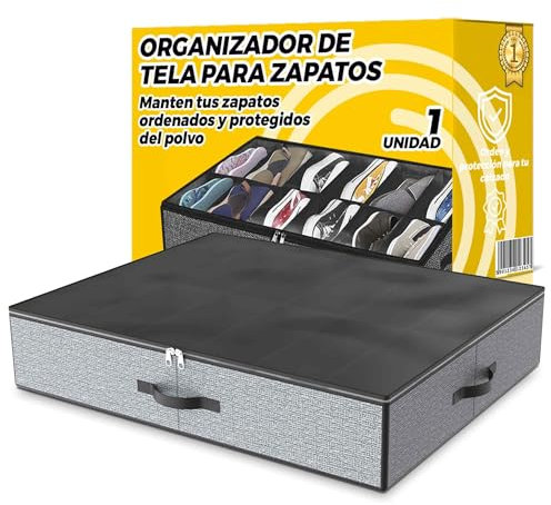 Organizador Zapatos - Zapatero Bajo Cama de Tela - Organizadores de Zapatos - Cajas para Zapato - Zapatero Tela - Organizador Zapato Armario o Debajo Cama - (1 Caja/12 Compartimentos) - 74,5x60x15 cm
