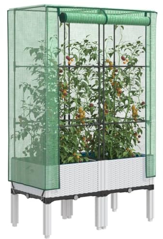 Xichuzi Hochbeet mit Gewächshaus-Aufsatz Rattan-Optik 80x40x140 cm, Palettenrahmen, Hochteich, Gemüsebeet, Kräuterregal Balkon, Blumenbeet, Kräuterspirale, Tomatenbeet, Pflanzhochbeet - 4015847
