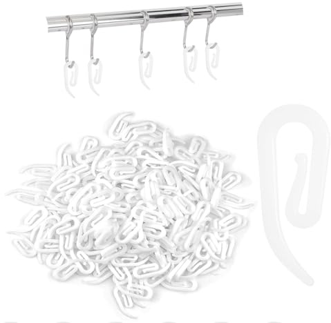 KUKUPOW 100 Pezzi Ganci per Tende, Bianco 28x12 mm, Gancetti Tende, Ganci Tende Finestre PVC, Utilizzabile per Tende, Tende per Porte e Tende per Doccia