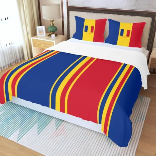 RZPFQB Drapeau Parure de Lit 200x200 Roumanie Drapeau Housse de Couette Enfant GarçOn Fille Ado Rouge Bleu Jaune Linge de Lit pour Adolescents Microfibre Couvre Lit