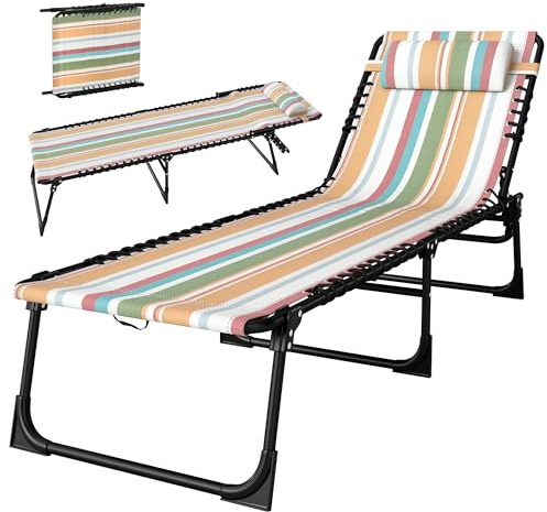 Outsunny Sonnenliege klappbar Gartenliege, Liegestuhl mit 4-Fach verstellbare Rückenlehne, wetterfeste Campingliege bis 120 kg belastbar, für Garten Strand Pool, Mehrfarbig