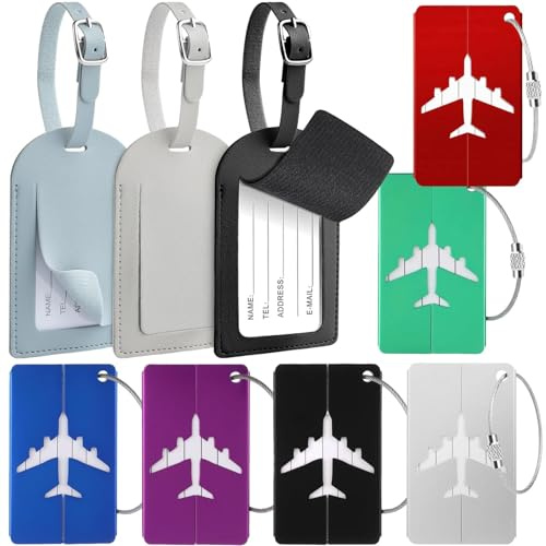 9 Stück Kofferanhänger Flugreise,Gepäckanhänger für Koffer,Luggage Tag Geeignet für Geschäftsreisen und Flugreisen,Langlebig und Einstellbar Koffer Anhänger(Blau Grün Rot Magenta Silber Schwarz Grau)
